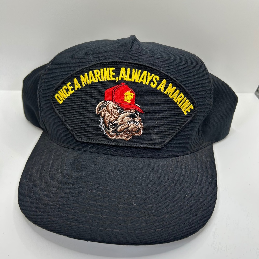 Vintage Eagle Crest USMC Marine Bulldog Snapback Hat Black Made in USA Cap